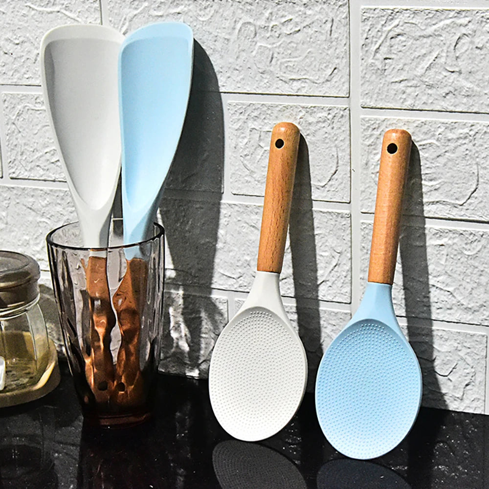 Premium Silicone Kitchen Turner & Spoon with Wooden Handle