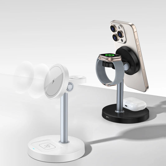 15W Fast Wireless Charger Stand – 3-in-1 Magnetic Charging Station