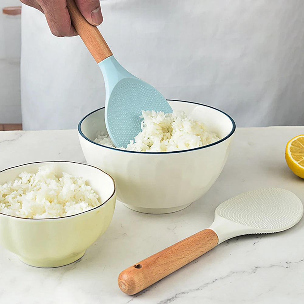 Premium Silicone Kitchen Turner & Spoon with Wooden Handle