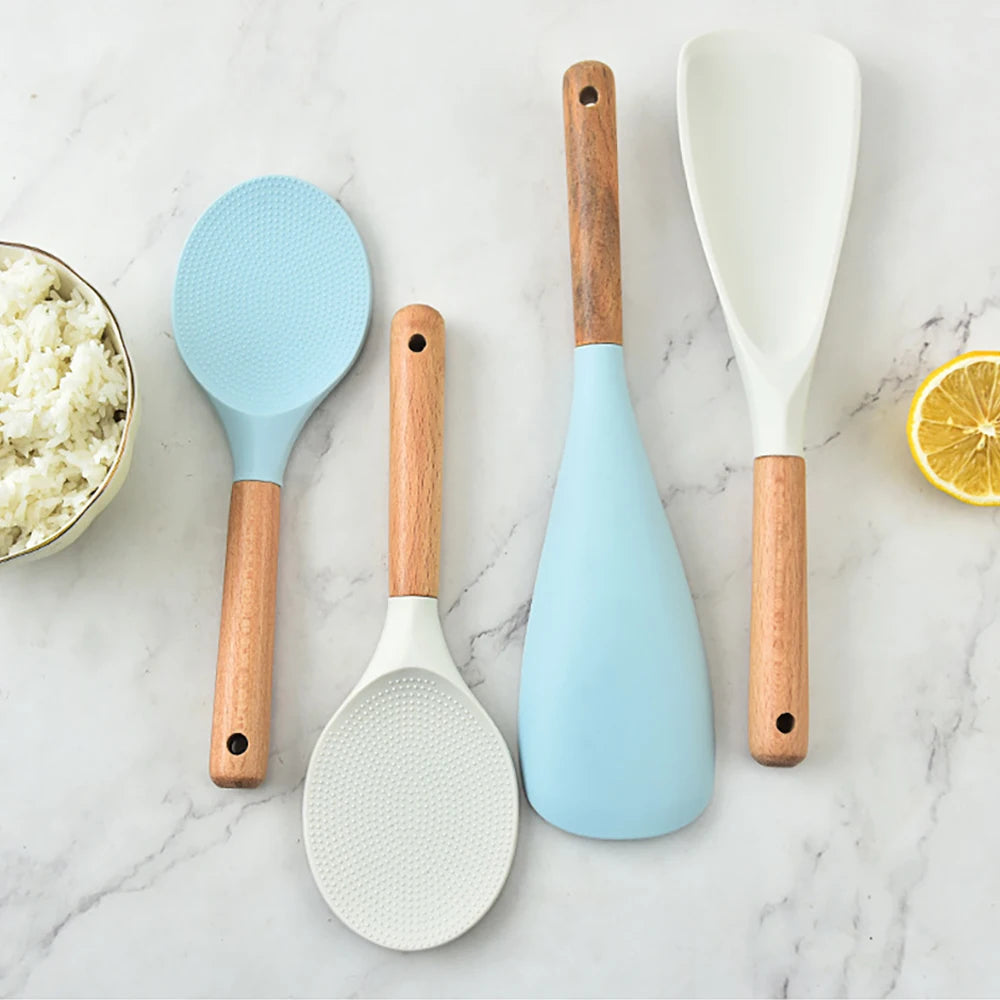 Premium Silicone Kitchen Turner & Spoon with Wooden Handle