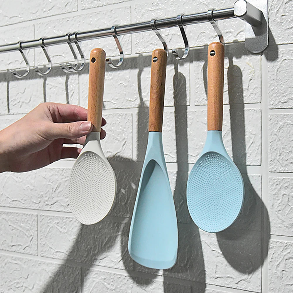 Premium Silicone Kitchen Turner & Spoon with Wooden Handle